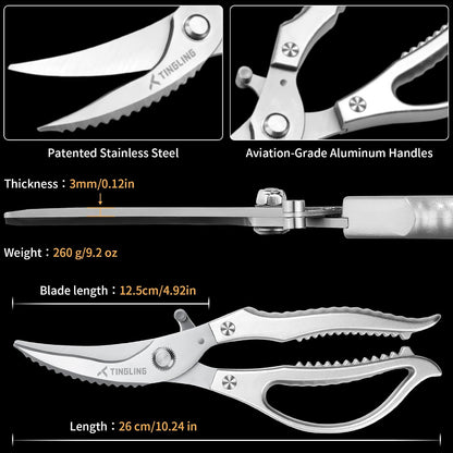 Kitchen Scissors for Food All Purpose: Heavy Duty Poultry Shears for Chicken Bone and Meat, Stainless Steel Cooking Scissors