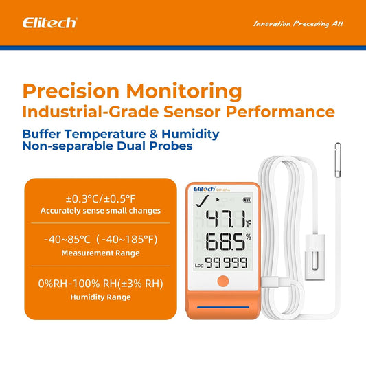 Elitech Digital Temperature Humidity Data Logger Medical Refrigerator Thermometer Vaccine Fridge Temperature Monitor Max Min Value GSP-6G