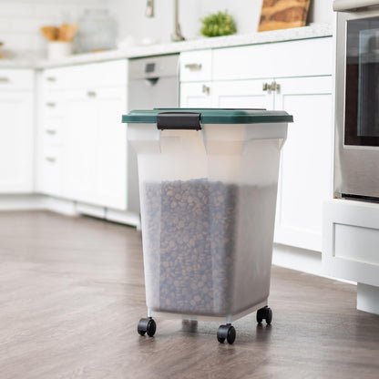 IRIS USA Remington Dog Food Storage Container, 30 lbs, 11 lbs, Airtight, Stackable, Wheels, Food Storage, Treat Box, 2-Cup Scoop