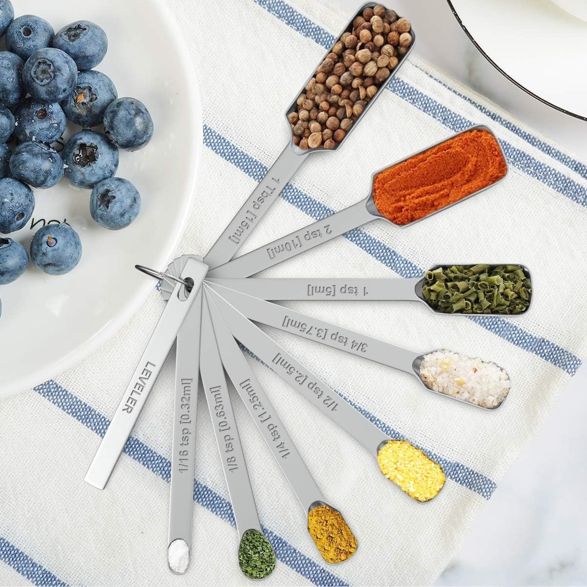Wildone Measuring Cups & Spoons Set of 21 - Includes 7 Stainless Steel Nesting Cups, 8 Measuring Spoons, 1 Leveler & 5 Mini Measuring Spoons, Ideal for Dry and Liquid Ingredients