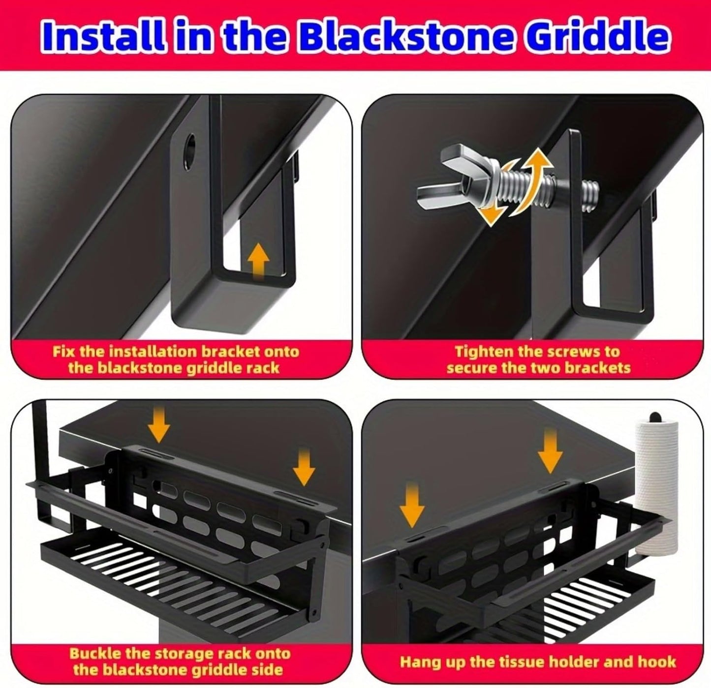 Upgrade Foldable Griddle Caddy for 17''/22''/28"/36" Blackstone BBQ Griddle,Space Saving Grill Tool Holder for Blackstone BBQ Accessories Organizer,with Paper Towel Holder&Knife Rack&Hooks