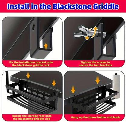 Upgrade Foldable Griddle Caddy for 17''/22''/28"/36" Blackstone BBQ Griddle,Space Saving Grill Tool Holder for Blackstone BBQ Accessories Organizer,with Paper Towel Holder&Knife Rack&Hooks
