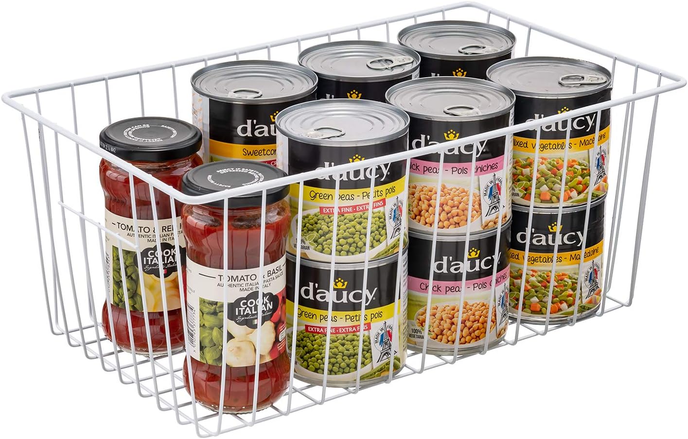 16" L x 12" W Wider Freezer Storage Organizer Baskets Container, Deep Metal Wire Chest Upright Refrigerator Divider Bins with Built-in Handles for Cabinet, Pantry, Closet, Kitchen