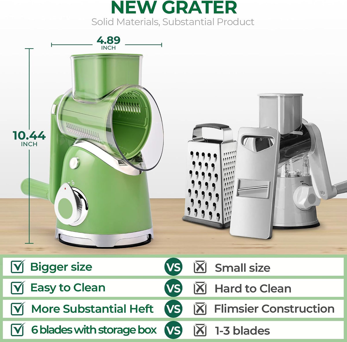 SUSTEAS Rotary Cheese Grater Hand Crank, Kitchen Shredder Vegetable Slicer