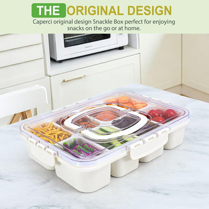 Caperci Snackle Box Container - Large 8 Compartments Divided Serving Tray with Lid & Handle, Portable Snack Box Tray for Travel Picnic, Dishwasher Safe, BPA-Free (Hold 10 Cups/2400ML)