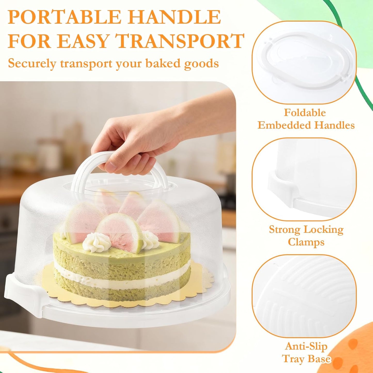 10 Inch Cake Carrier with Lid and Handle, Round Cake Transport Container with 10 Inch Cake Boards & Cupcake Serving Tray, Portable Pie Cake Holder with Cover for Wedding Party Picnics Camping
