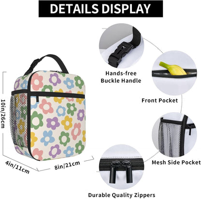 70s Retro Mushroom Floral Insulated Lunch Bag Reusable Cooler Lunch Box Portable Leakproof Thermal Container Tote Bags for Girls Boys School Travel