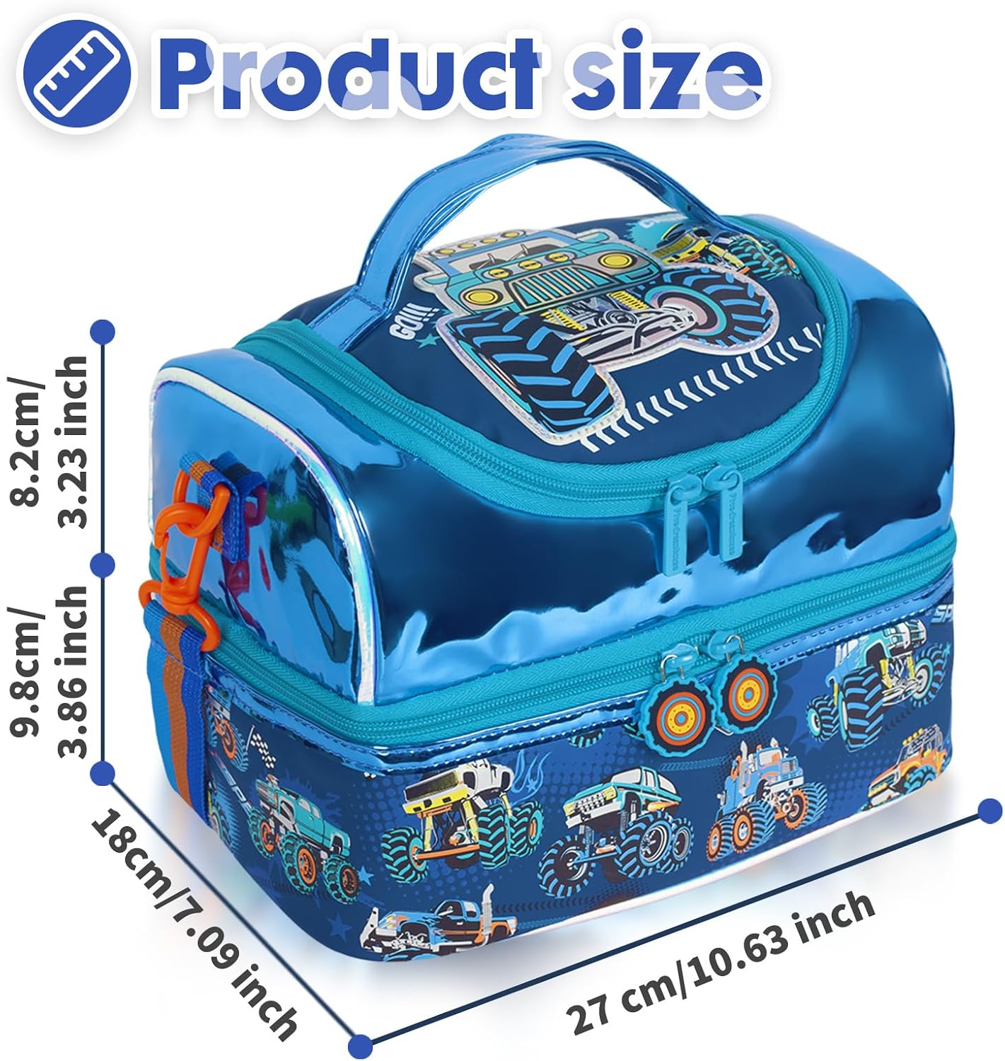 Kids Double Decker Cooler Insulated Lunch Bag, Back to School Large Meal Tote for Boys, Girls, Men, Women, with Adjustable Strap, Soccer