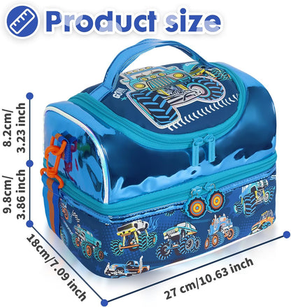 Kids Double Decker Cooler Insulated Lunch Bag, Back to School Large Meal Tote for Boys, Girls, Men, Women, with Adjustable Strap, Soccer