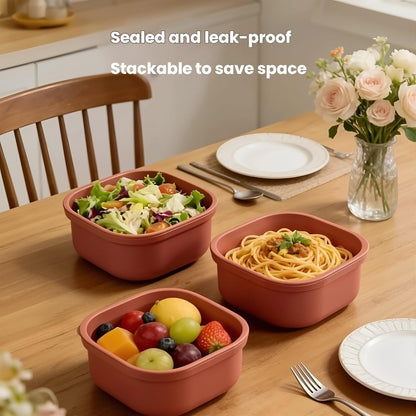 3-Piece Nesting Vented Plastic Food Containers with Lids Airtight Leakproof Meal Prep Containers Set BPA-Free Reusable Silicone Food Containers Lunch Boxes (White)