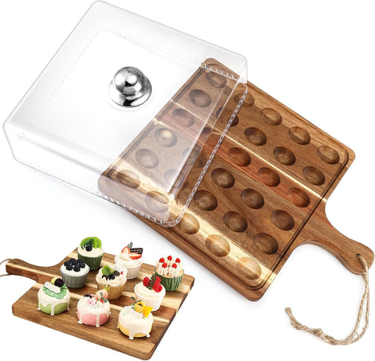 Vercraft Easter Wooden Deviled Egg Platter with Lid and Handle 30 Holes Round Deviled Egg Tray Reversible Charcuterie Board Wooden Serving Tray Containers Holder for Countertop Easter(Bamboo)