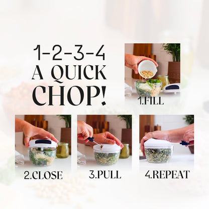 Pull String Food Chopper, 500 mL Manual Vegetable Cutter