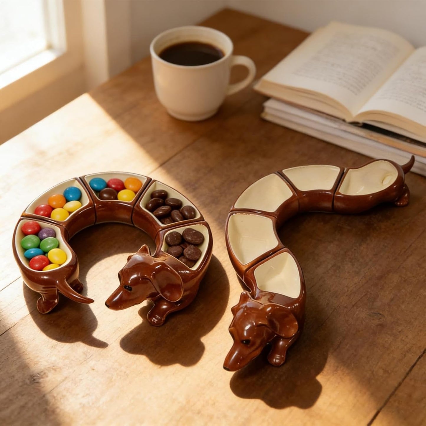 Dachshund Chip and Dip Serving Set, 5 Grid Dachshund Design Divided Serving Tray Platters, Appetizer Dish, Snack Bowl Set, Party Server Trays and Platters, for Christmas, Thanksgiving, Party, Kitchen