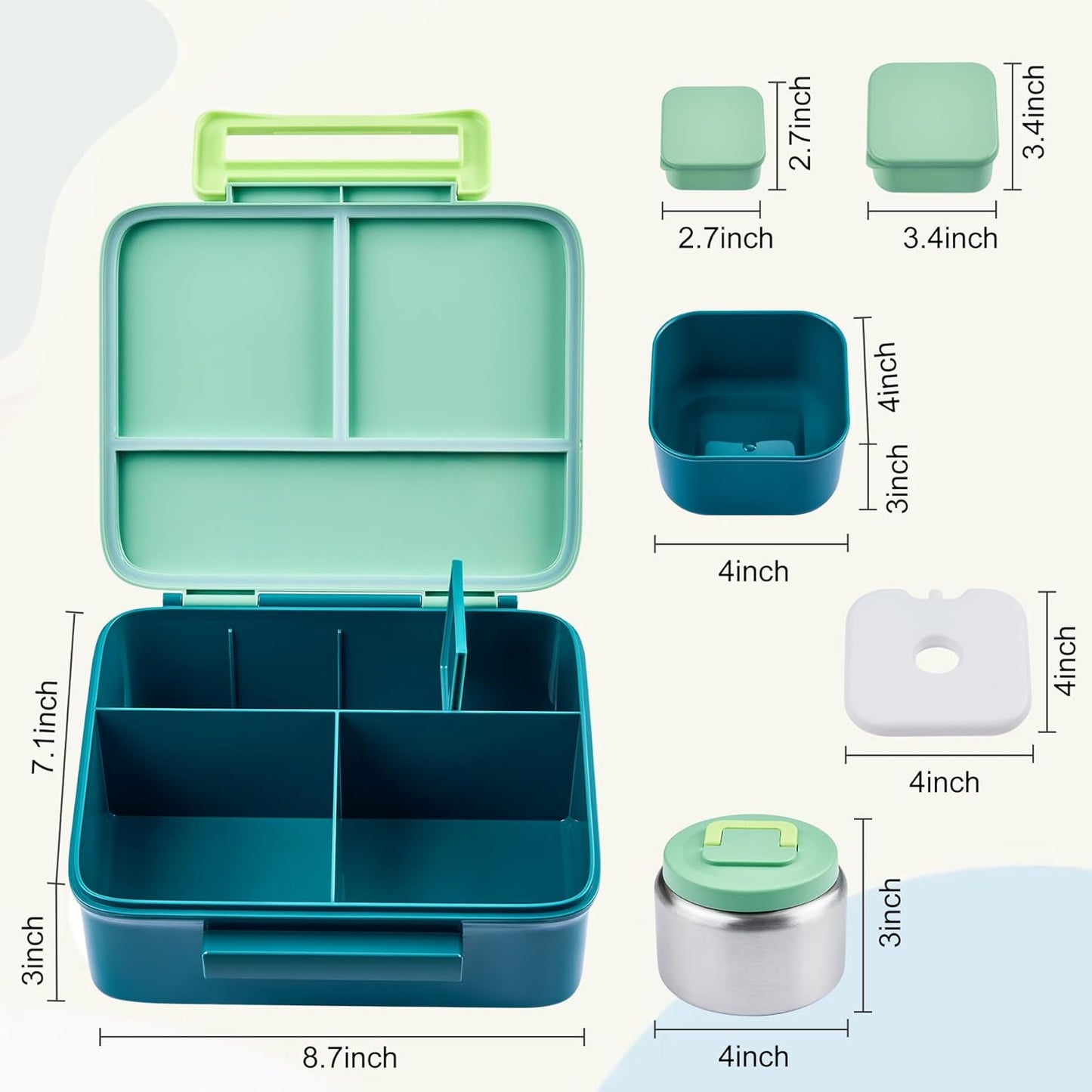 Bento Lunch Box for Kids with 8oz Soup Thermo Leak-Proof Lunch Food Containers with Snack Sauce Container for Kid Girls Boys to School (Pink Mermaid)