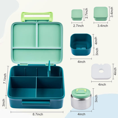Bento Lunch Box for Kids with 8oz Soup Thermo Leak-Proof Lunch Food Containers with Snack Sauce Container for Kid Girls Boys to School (Pink Mermaid)