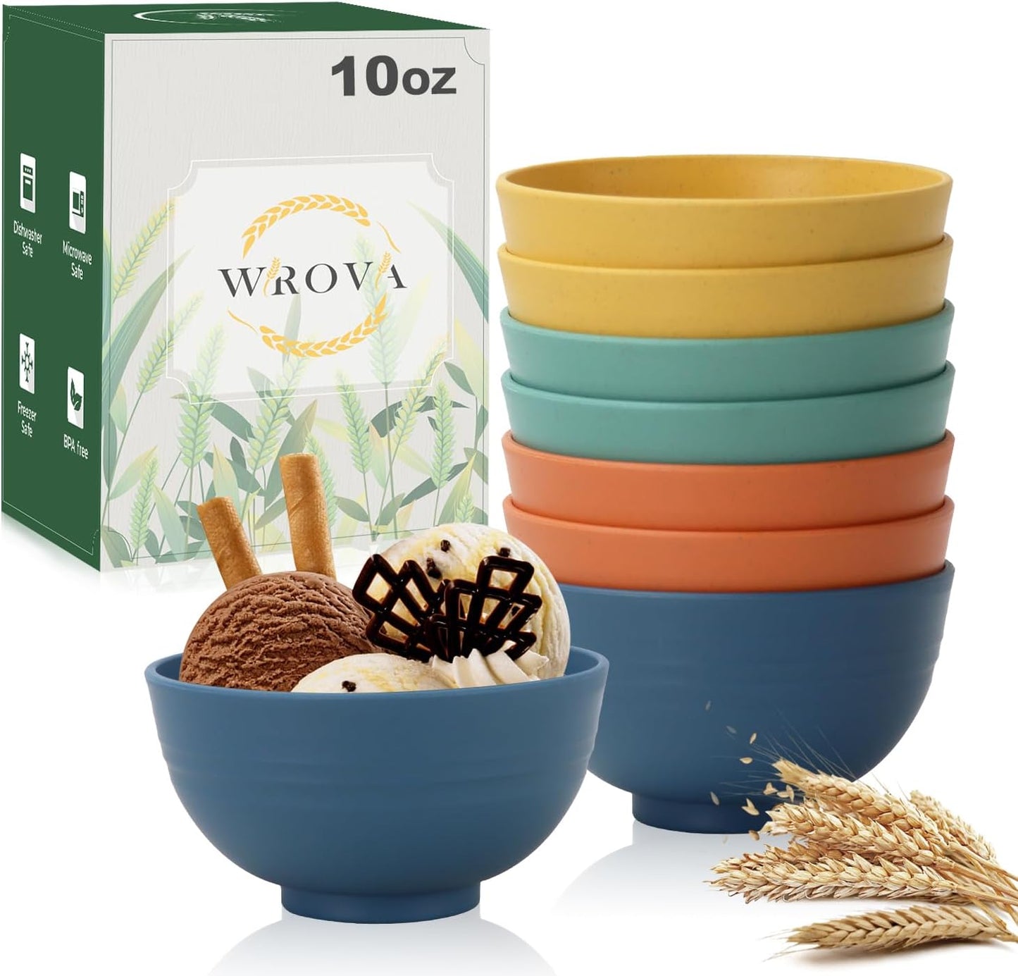 Wheat Straw Bowl Sets,8 PCS Unbreakable Cereal Bowl 26 OZ,Microwave and Dishwasher Safe Bowls,Bowl Sets for Camping and Picnic BPA Free Colorful Salad Bowls for Serving Soup,Oatmeal and Fruit Etc…
