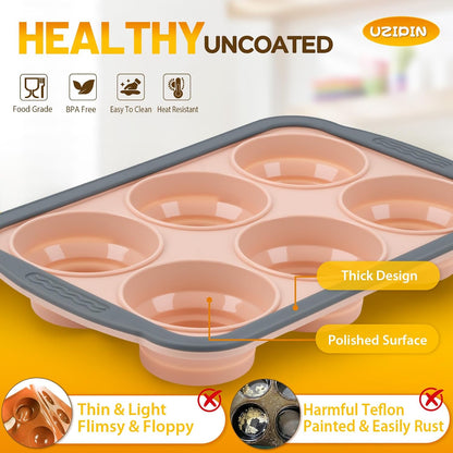 Silicone Muffin Pan, 12 Cups Non-Stick Cupcake Pan, Food-Grade BPA-Free Muffin Tin, Oven-Safe 450 °F, Reinforced Steel Frame, Easy-Grab Handles, Quick-Release 2.3" Baking Molds for Mini Treats