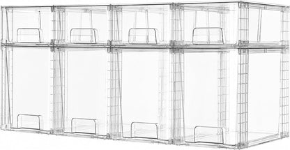 Vtopmart 4 Pack Clear Stackable Storage Drawers,Under Sink and Kitchen Organizers Storage,Easy to Assemble Plastic Drawers for Baby Bottle,Medicine, Bathroom,Cabinet and Pantry Organization