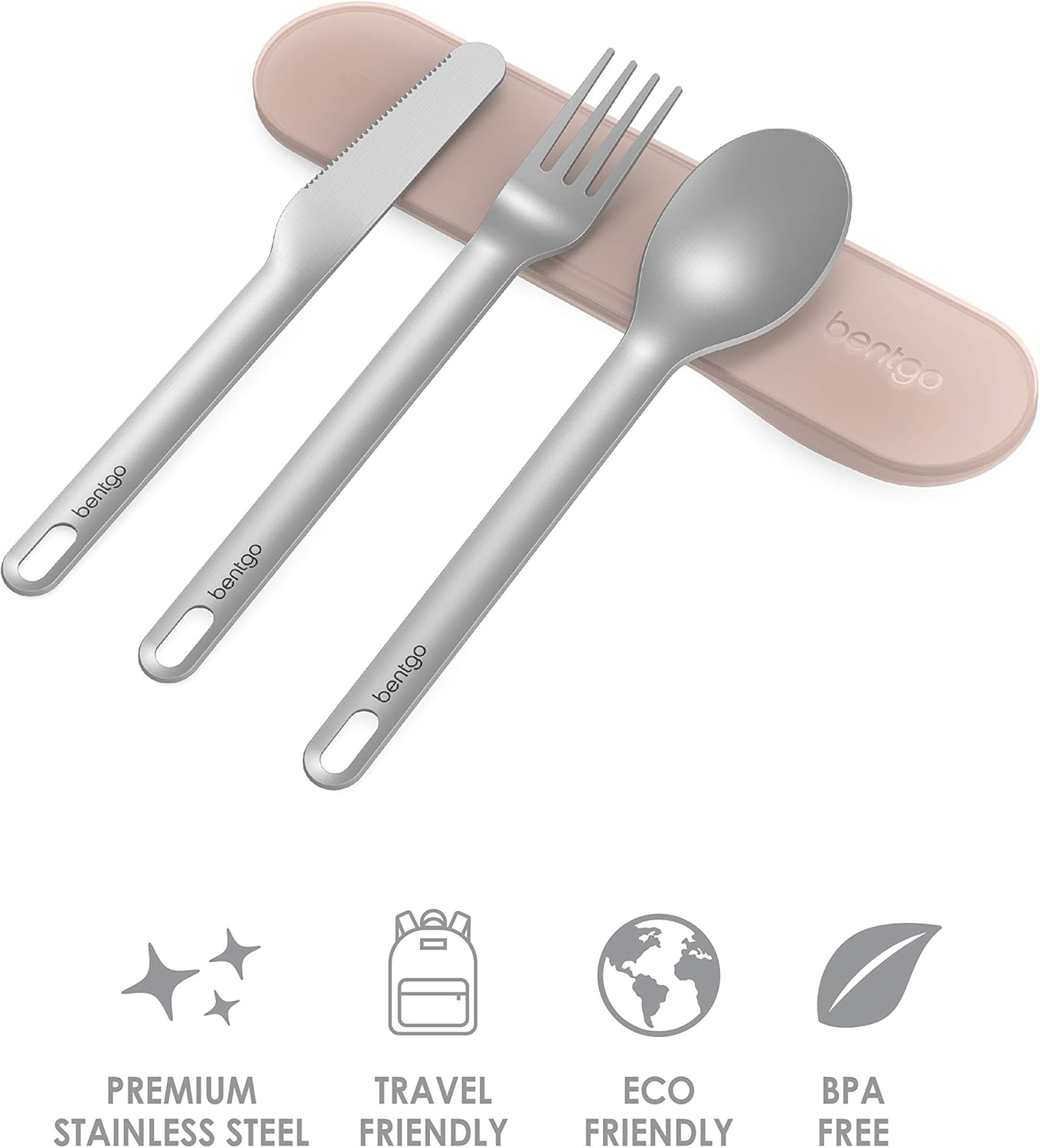 Bentgo Stainless Travel Utensil Set - Reusable 3-Piece Silverware Set with Carrying Case, High-Grade Premium Steel, BPA-Free Case, Eco-Friendly - Ideal for Travel, Camping, and Office Use (Gray)