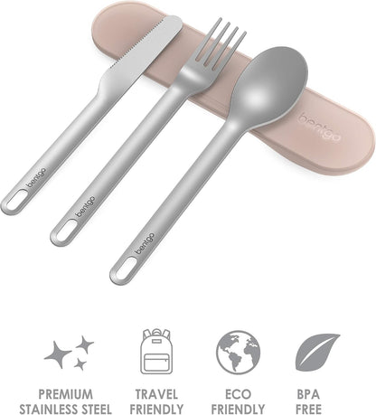 Bentgo Stainless Travel Utensil Set - Reusable 3-Piece Silverware Set with Carrying Case, High-Grade Premium Steel, BPA-Free Case, Eco-Friendly - Ideal for Travel, Camping, and Office Use (Gray)