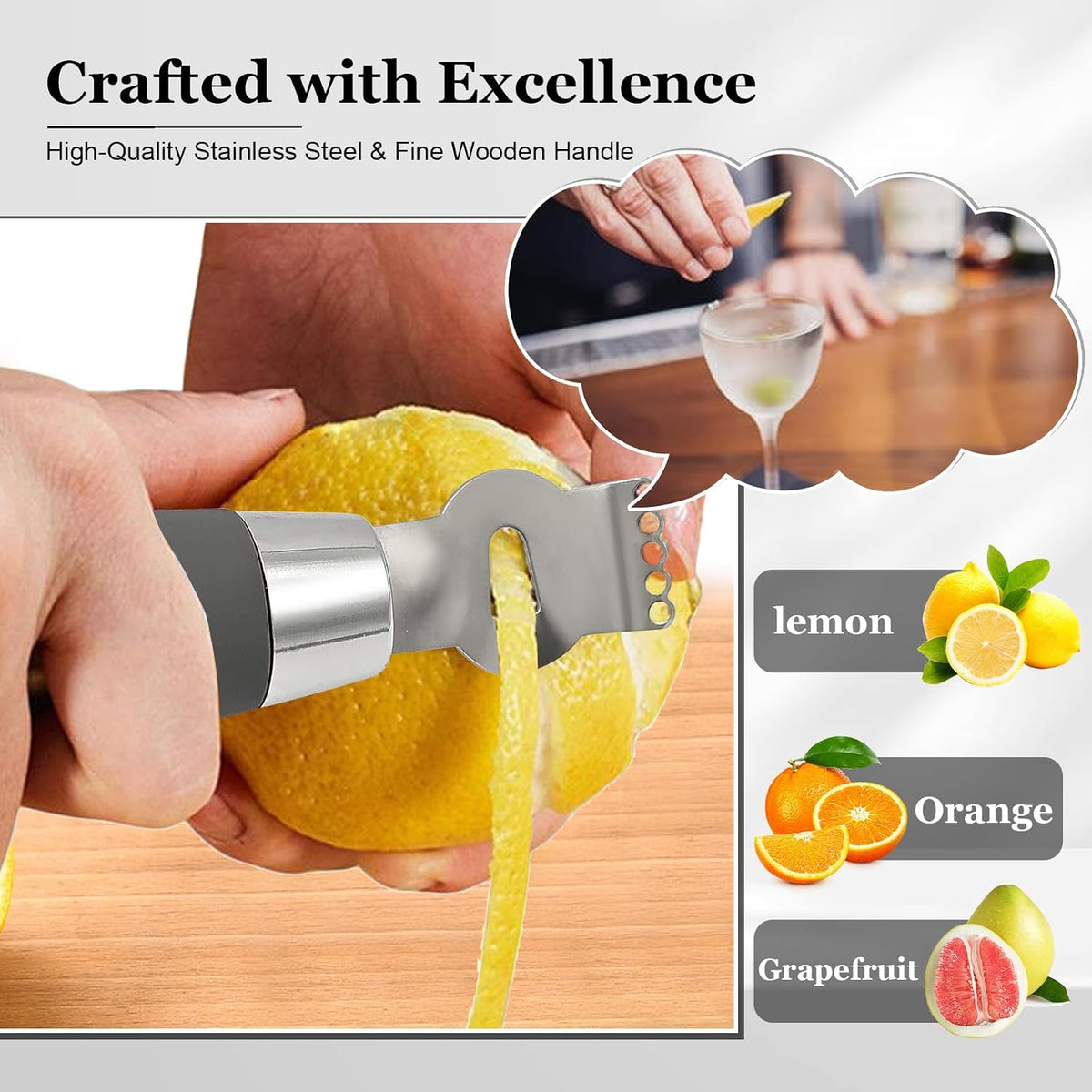Lemon Zester Tool with Channel Knife, 2-in-1 Citrus Garnish Tool