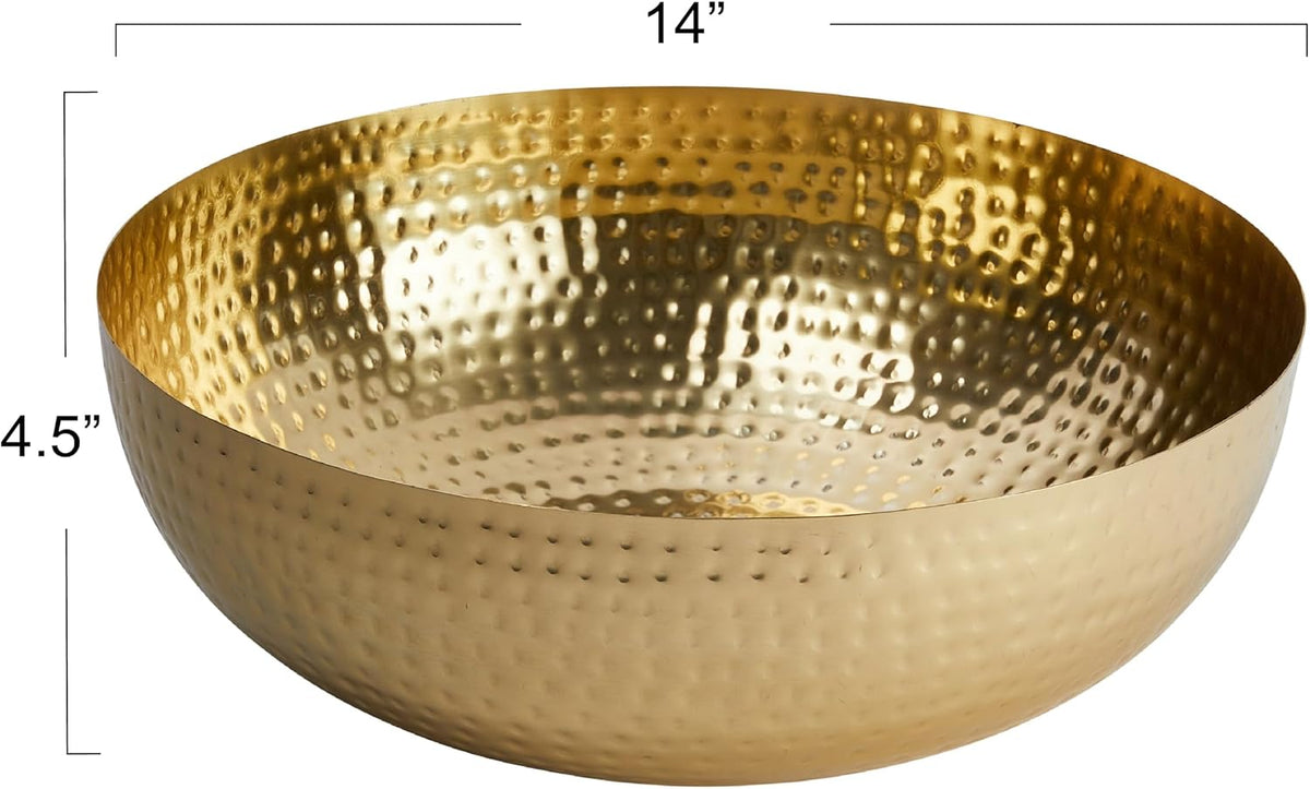 Creative Co-Op Round Hammered Metal Serving and Mixing Bowl, Gold Finish