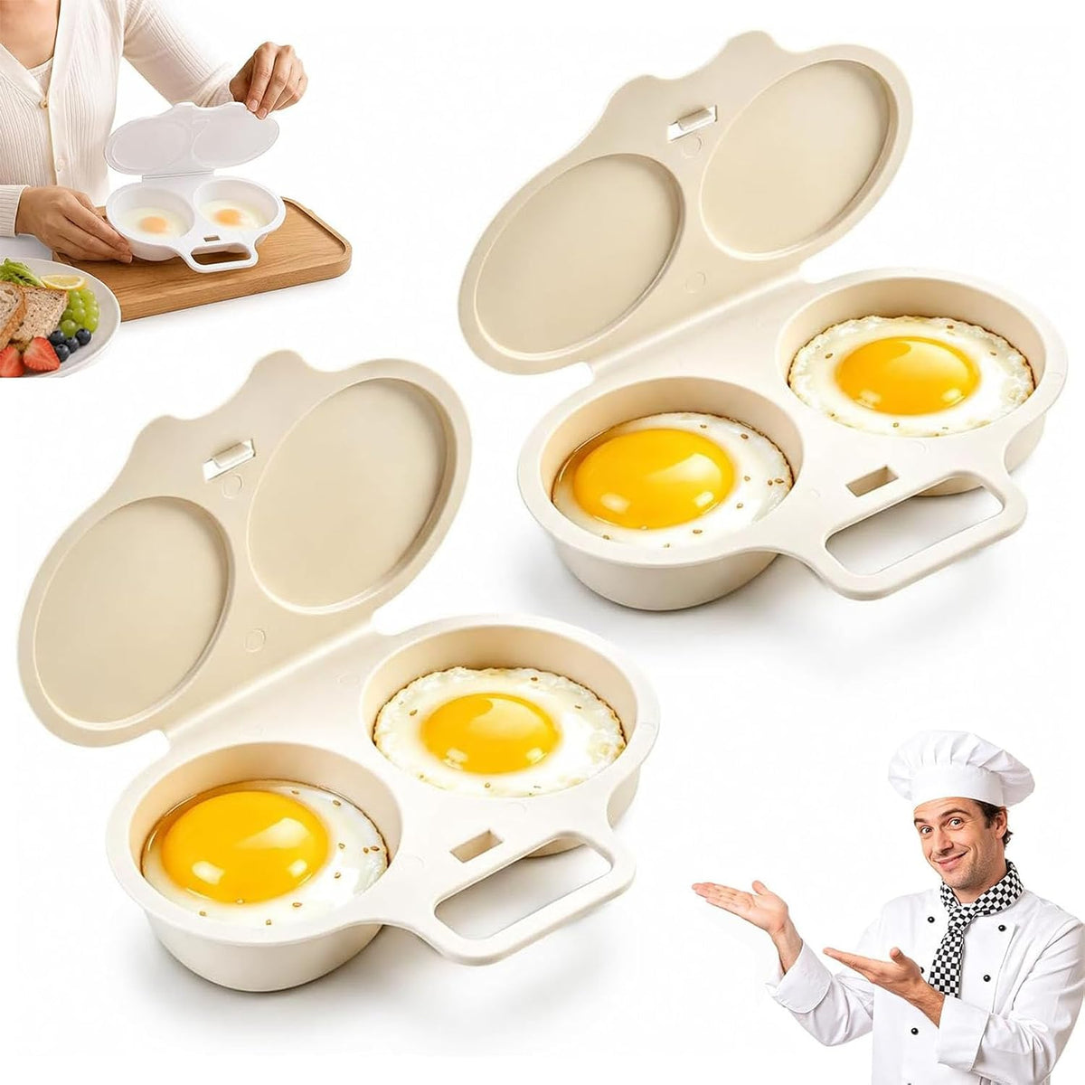 2Pcs Dual Cavity Microwave Egg Poacher, Microwave Egg Cooker for 2 Eggs