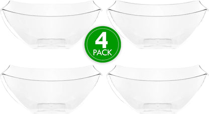 PLASTICPRO Disposable Square Serving Bowls, Party Snack or Salad Bowl, Plastic Clear or White Pack of 4 (16 OUNCE, White)