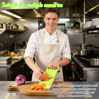 Handheld Potato Slicer & French Fry Cutter - Stainless Steel Vegetable Slicer for Homemade Fries, Carrots, Zucchini - Ergonomic Non-Slip Green Slicer 4.25x10.8in, Easy Clean