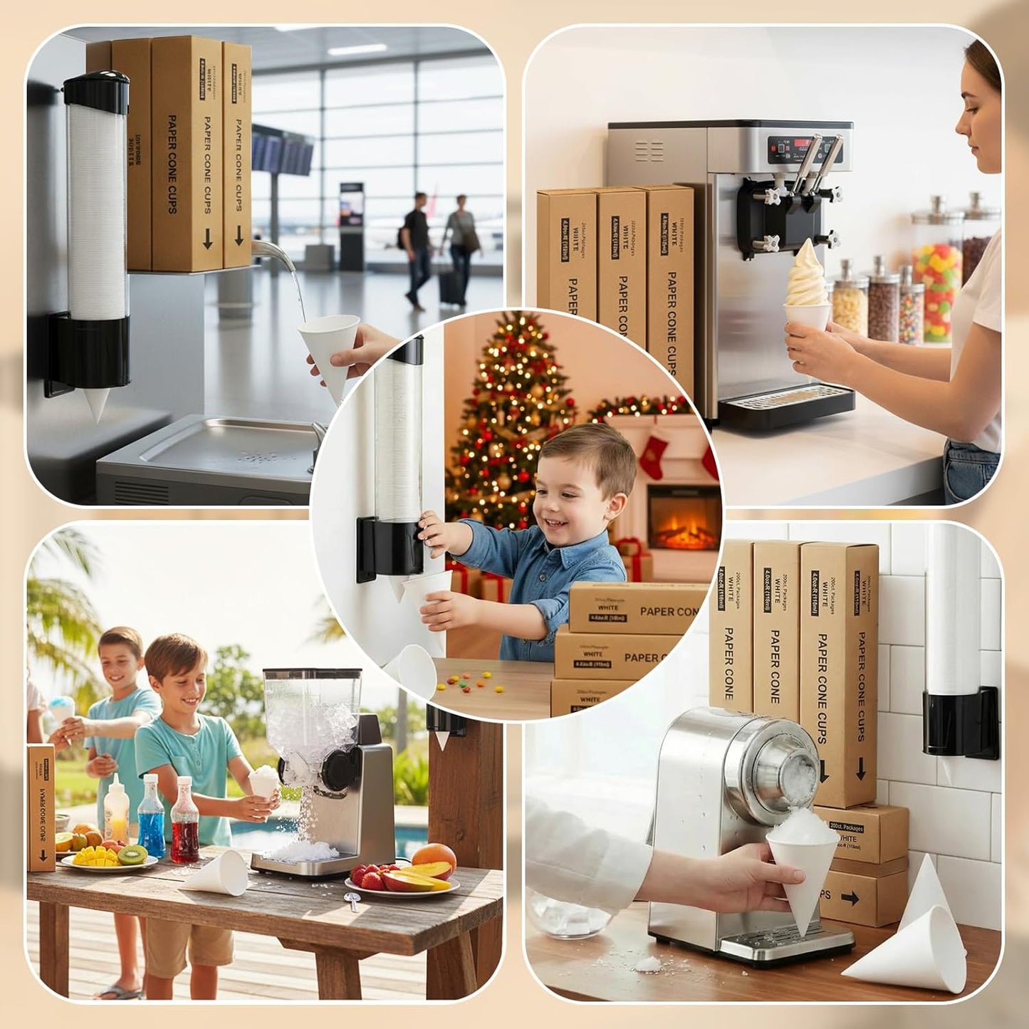 Roshtia 600 Pcs 4 oz Snow Cone Cups Paper Thicken Disposable with 1 Cups Dispenser Pull Type Wall Mount Cup Holder Paper for Restaurants, Home, and Office, and Shaved Ice, Cold (Black)