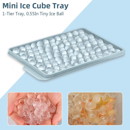 WIBIMEN Mini Ice Cube Trays, 0.55” Tiny Pebble Ice for Iced Coffee & Cocktails, Fast Chill, Easy Twist Release, Stackable with Lid & Storage Bin (2 Pack, Blue)