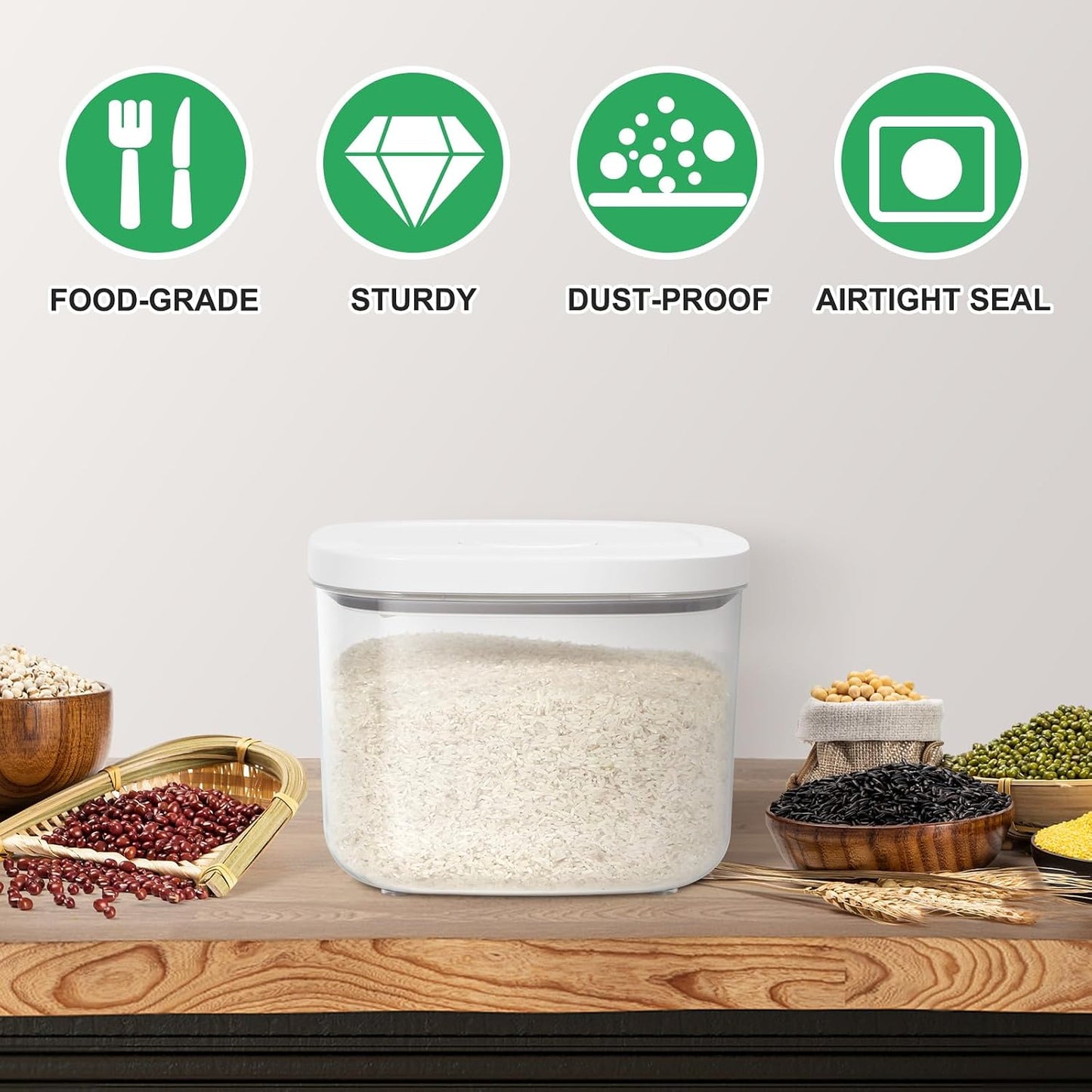 TBMax Large Airtight Food Container 6 Qt with Pop Up Lid & Measuring Cup for Rice, Flour, Cereal, Sugar, or Pet Food Storage, Rectangular Tall Food Storage Bin for Kitchen Pantry Organization