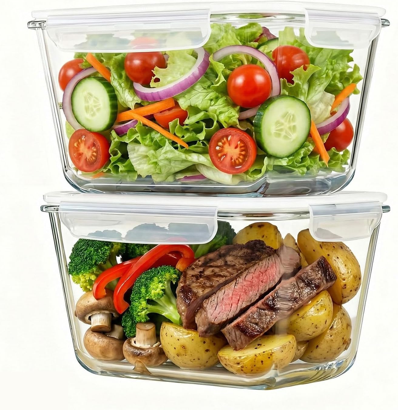 2 Pack Large Glass Food Storage Containers with Lids 85oz/10.5cup Big Airtight Storage Containers for Rotisserie Chicken Meal Prep Leftovers, BPA Free & Leak Proof, Microwave, Oven Safe (gray)