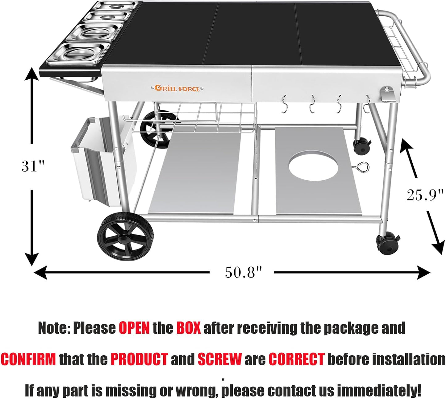Outdoor Pizza Oven Table for Ninja Woodfire, Blackstone Tabletop Grill, Portable Grill Cart & Food Prep Work Table, Movable Pizza Oven Cart for Backyard BBQ and Patio Parties