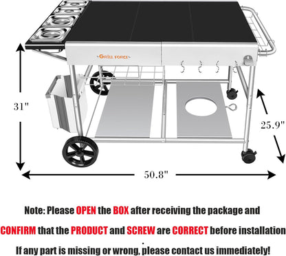 Outdoor Pizza Oven Table for Ninja Woodfire, Blackstone Tabletop Grill, Portable Grill Cart & Food Prep Work Table, Movable Pizza Oven Cart for Backyard BBQ and Patio Parties