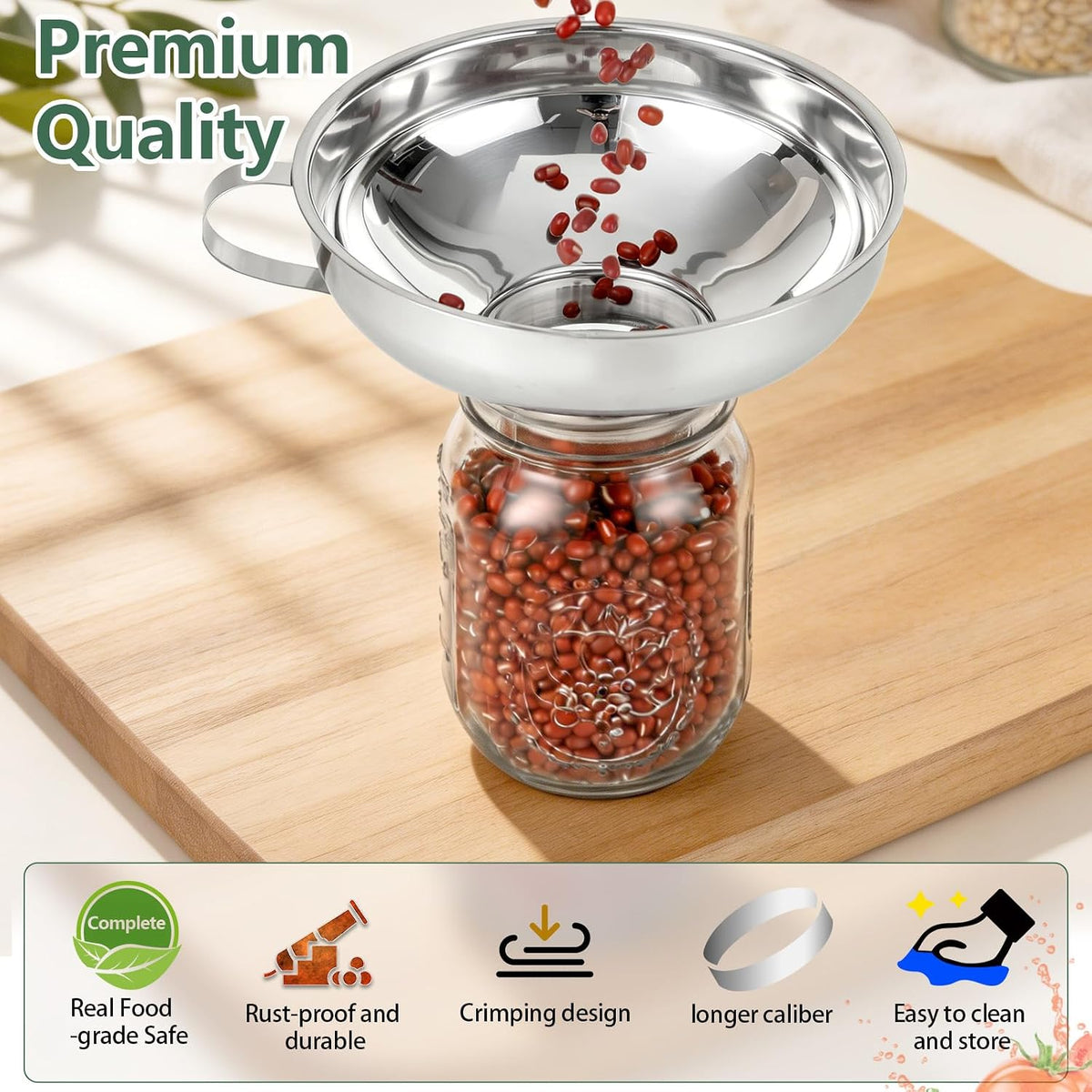 4-in-1 Canning Funnel Set, Stainless Steel Wide Mouth & Regular Funnels with Extended Stable Spout, Umbrella Strainer & Mesh Filter, Food-Grade Kit for Large Food, Jars, Oil, Kitchen Use