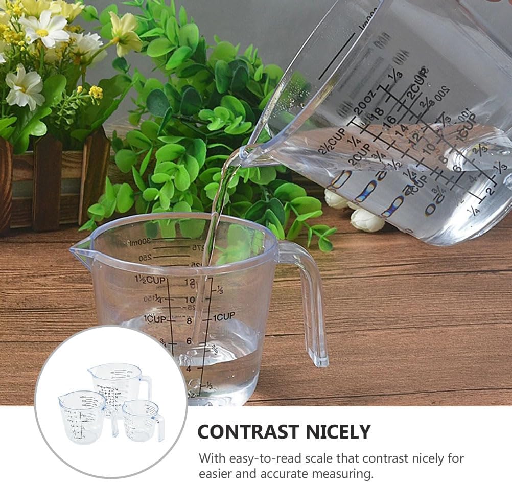 HEMOTON 3 Piece Plastic Measuring Cup Set, Clear, Strong Food Grade, Liquid Heavy Glass Wine Glass for Kitchen Cooking Baking (Transparent, 5oz/10oz/20oz)
