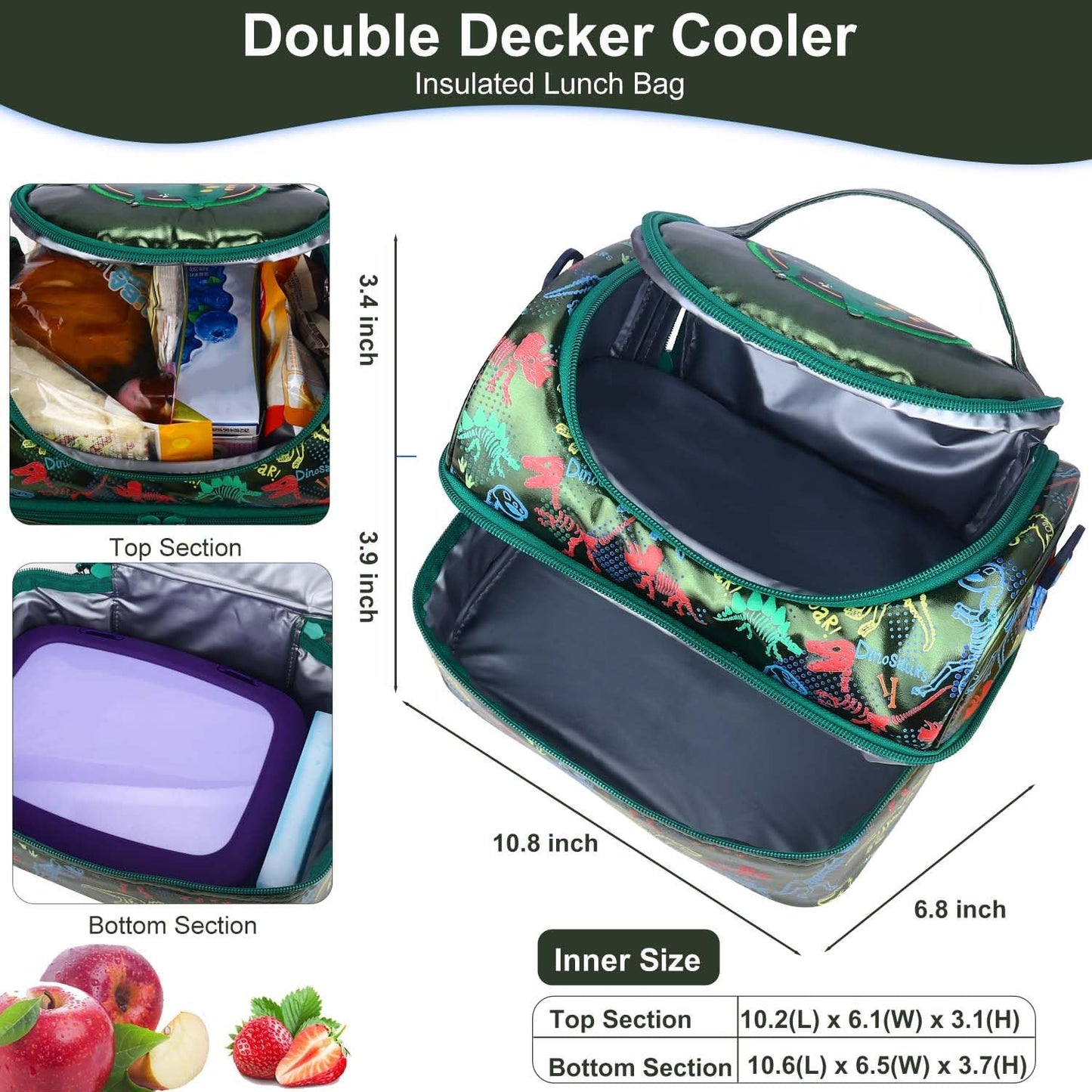 RHCPFOVR Kids Lunch Bag - Double - Decker Cooler Insulated Lunch Box for Boys Girls,Washable Lunch Bag with Strap and Reusable Toddler Lunchbox for School and Daycare