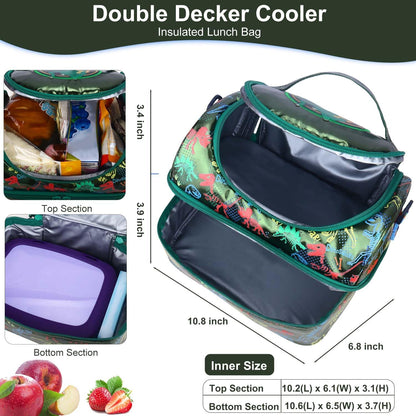 RHCPFOVR Kids Lunch Bag - Double - Decker Cooler Insulated Lunch Box for Boys Girls,Washable Lunch Bag with Strap and Reusable Toddler Lunchbox for School and Daycare