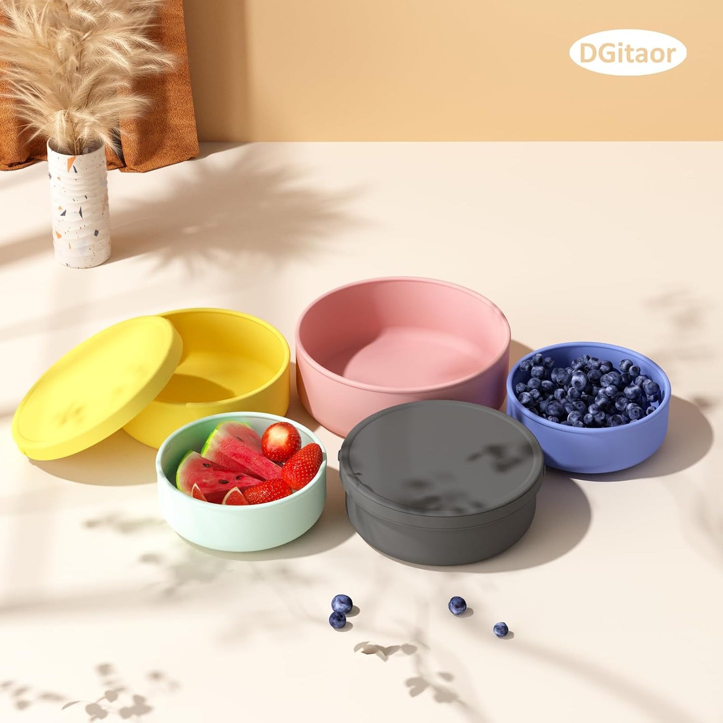 Silicone Food Storage Containers Bowl, Set of 3 Reusable Silicone Bento Lunch Box Containers with Lids (17oz, 25oz, 42oz) Dishwasher, Microwave and Freezer Safe (Bright Yellow)