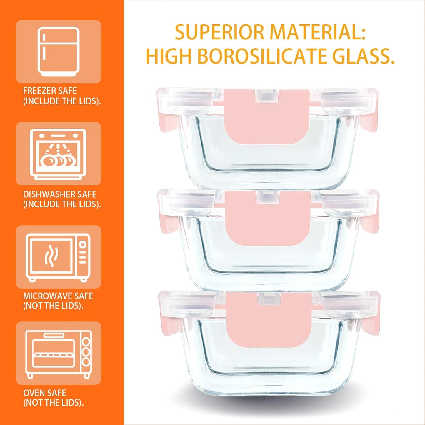 Bariatric Meal Prep Containers, 8 oz Bariatric Portion Control Food Storage Containers with Two 4 oz Compartments (3 Pack), Reusable Glass Snack Containers with BPA Free Airtight Lids