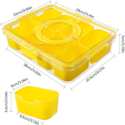 Dingerjar Divided Serving Tray with Lid and Handle - Snackle Box Charcuterie Container for Portable Snack Platters - Clear Organizer for Candy, Fruits, Nuts, Snacks - Perfect for Party, Entertaining