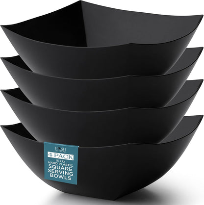 Posh Setting - White Plastic Square Serving Bowls for Party (16oz - 4 Pack), Disposable & Candy Containers for Party Table & Buffet