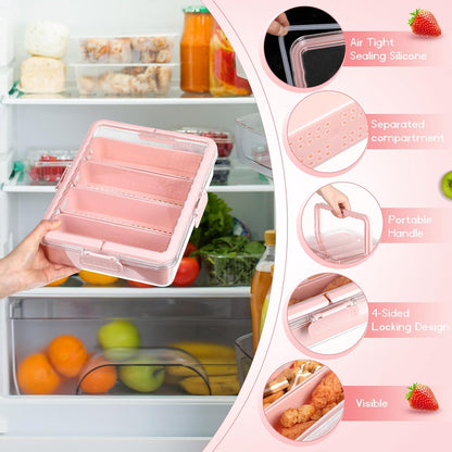 LemonRoad 2 Pack Divided Serving Tray with Lid and Handle 4 Compartment Snackle Box Charcuterie Board Container, Portable Organizer for Veggies, Fruit, Candy for Picnic, Party Travel (Pink)