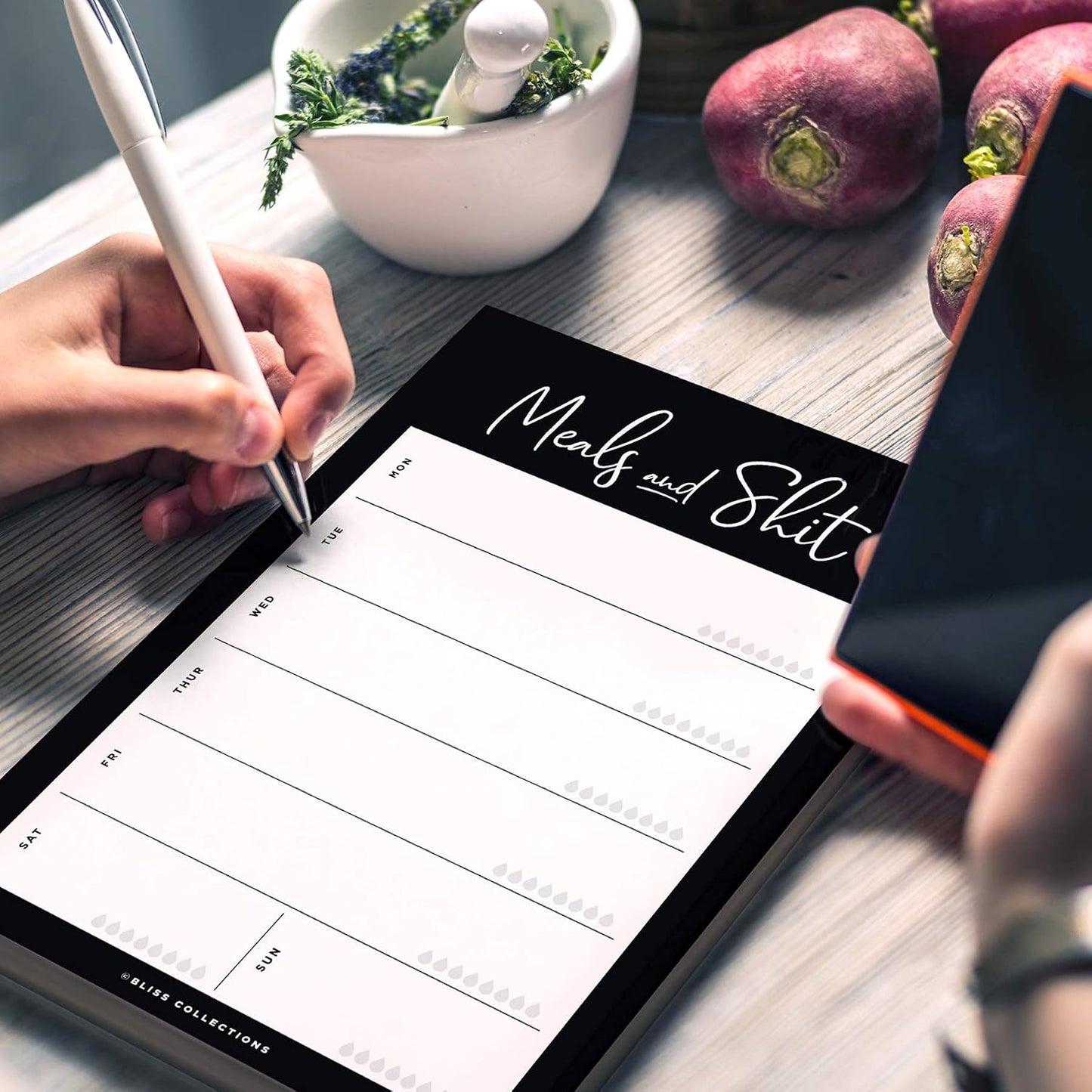 Bliss Collections Magnetic Meal Planner Notepad, 50 Sheets - Funny Weekly To Do List and Organizer for Groceries, Meal Prep, Notes and Tasks to Keep You Organized - Easy Tear-Off Sheets Writing Pad