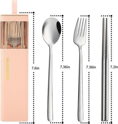 DEVICO Travel Utensils with Case, 18/8 Stainless Steel Reusable Silverware Set for Lunch Box, Portable Cutlery Set, Fork and Spoon Set for Camping, Lunch, Picnic, Workplace, School (Green)