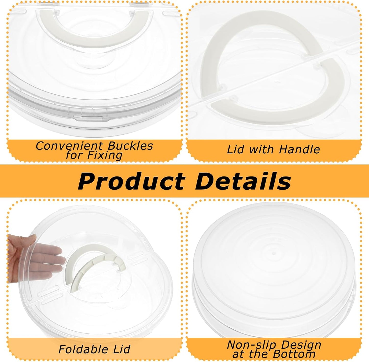 2 Pcs Clear Pie Containers With Lids and Handle, Round Plastic Pie Carrier Reusable Leftover Pizza Storage Container Box Double-Layer Food Tray with Cover for Cake Cookies Cheesecake Pastry