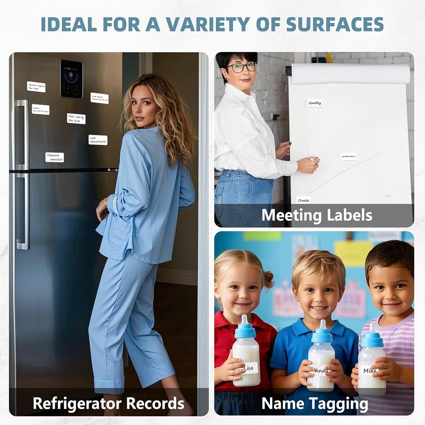 PPB Dry Erase Labels Sticky Notes for Containers, Reusable Waterproof Removable Stickers for Storage Bins, Freezer, Kitchen, Classroom, Whiteboard, All Purpose Use (1.2”x 2”, Multicolor, 60 Dots)
