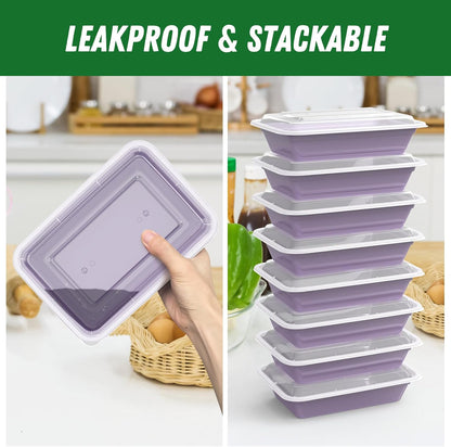 50 Pack (100-Piece) 32 oz Meal Prep Containers Reusable with Easy Open Lids, Sturdy Leakproof Food Safe, Microwave Freezer Dishwasher Safe, To Go Take Out Plastic Food Storage Pans with Lids, Black