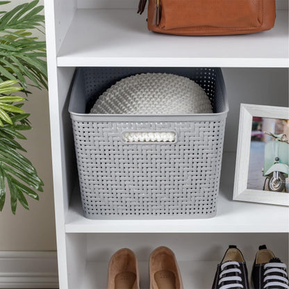 Sterilite 6-Pack Tall Basket, Woven Plastic Storage Baskets for Organization, Cement - Organizing Bin Containers with Handles for Bedroom, Bathroom, Dorm, and Closet